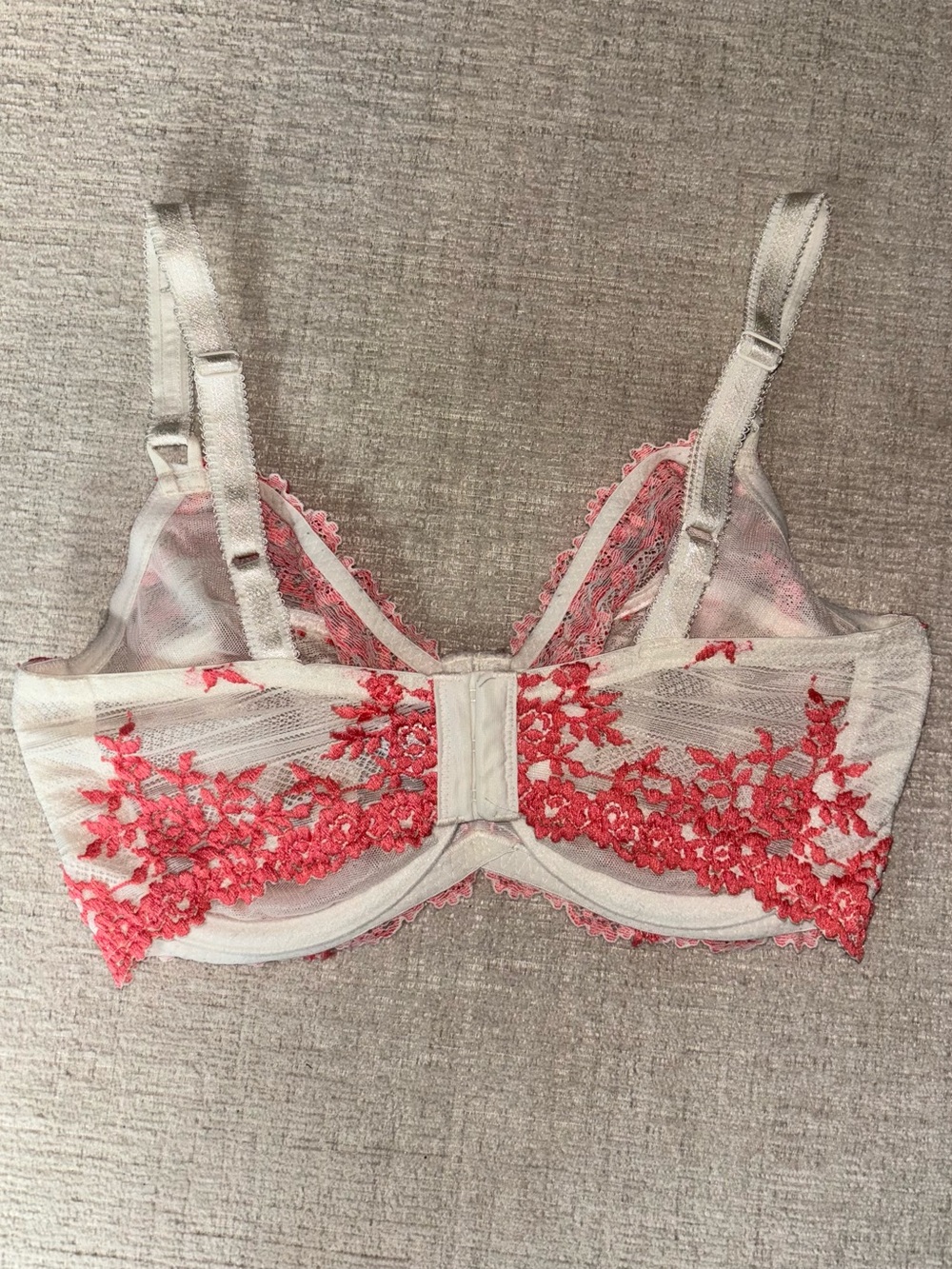Wacoal Embrace Lace Underwire Bra 34DDD Ivory Coral Floral Romantic Coquette - Picture 8 of 12